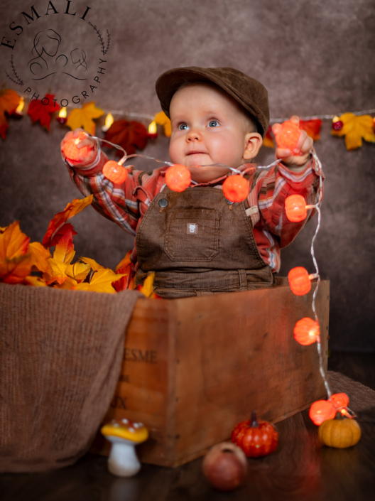 Portrait bébé 9 mois thème automne.